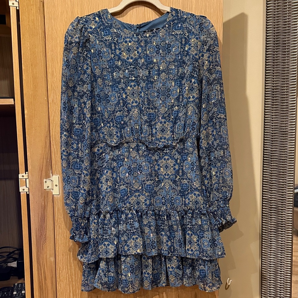 Aqua Blue and Gold Long Sleeve Dress
